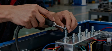 Technician installing and commissioning paper machinery