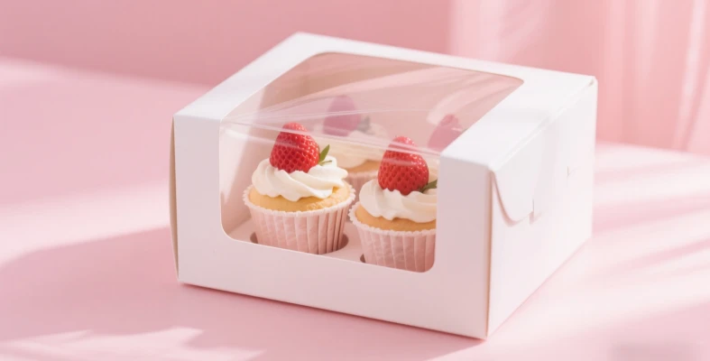 window paper bakery box for cupcake and dessert packaging